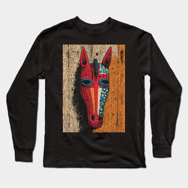 African Tribal Horse Mask | Boho World Traveler Art Long Sleeve T-Shirt by TuncGK