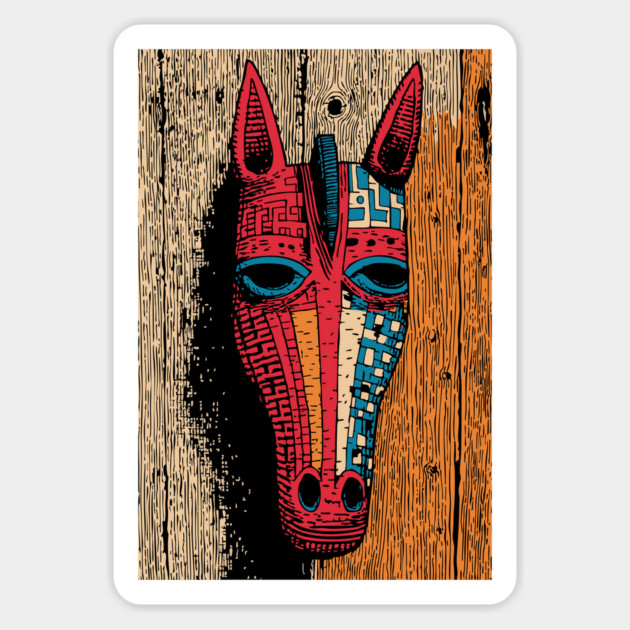 African Tribal Horse Mask | Boho World Traveler Art Magnet by TuncGK