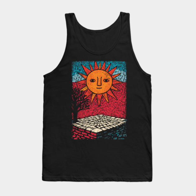 Happy Folk Art Sun | Groovy Boho Sunshine Tank Top by TuncGK