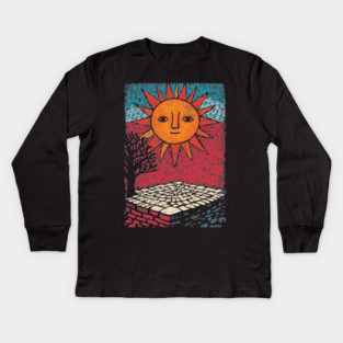 Happy Folk Art Sun | Groovy Boho Sunshine Kids Long Sleeve T-Shirt
