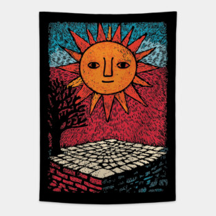Happy Folk Art Sun | Groovy Boho Sunshine Tapestry