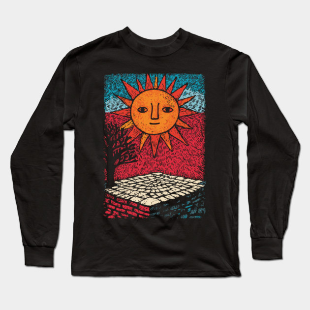 Happy Folk Art Sun | Groovy Boho Sunshine Long Sleeve T-Shirt by TuncGK