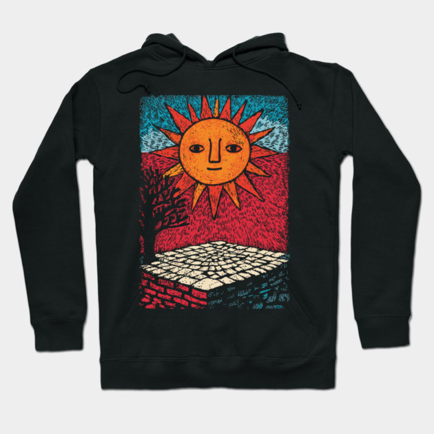 Happy Folk Art Sun | Groovy Boho Sunshine Hoodie by TuncGK
