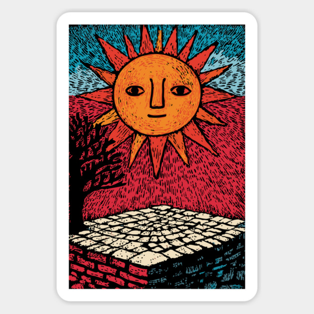 Happy Folk Art Sun | Groovy Boho Sunshine Magnet by TuncGK