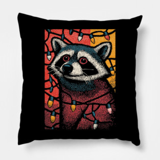 Christmas Trash Panda | Funny Raccoon in Lights Pillow
