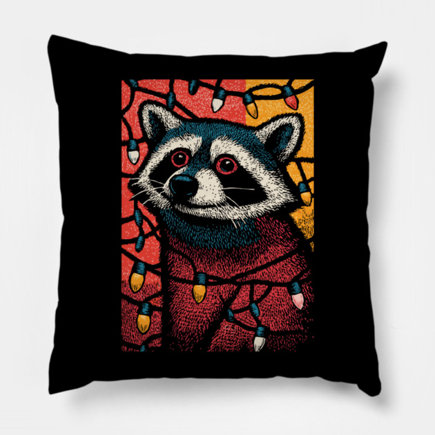 Christmas Trash Panda | Funny Raccoon in Lights Pillow by TuncGK