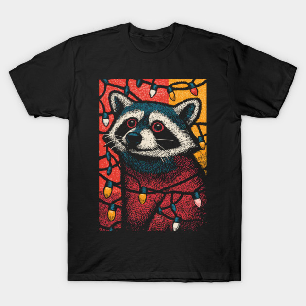Christmas Trash Panda | Funny Raccoon in Lights T-Shirt by TuncGK