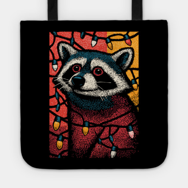 Christmas Trash Panda | Funny Raccoon in Lights Tote by TuncGK