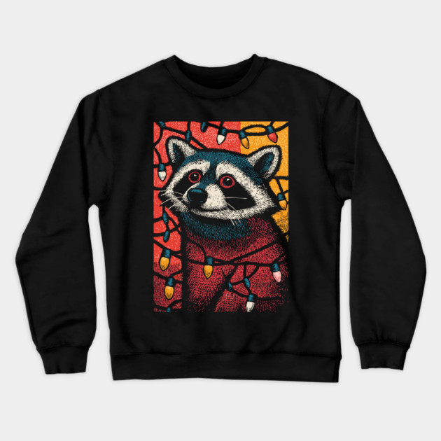 Christmas Trash Panda | Funny Raccoon in Lights Crewneck Sweatshirt by TuncGK