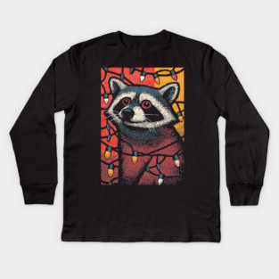 Christmas Trash Panda | Funny Raccoon in Lights Kids Long Sleeve T-Shirt
