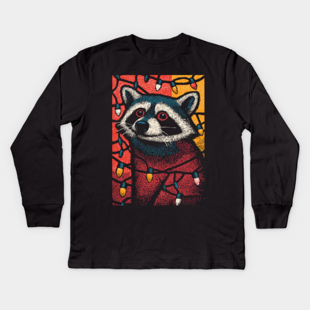 Christmas Trash Panda | Funny Raccoon in Lights Kids Long Sleeve T-Shirt by TuncGK
