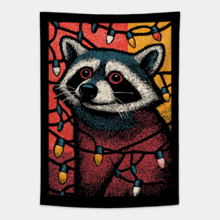 Christmas Trash Panda | Funny Raccoon in Lights Tapestry