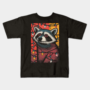 Christmas Trash Panda | Funny Raccoon in Lights Kids T-Shirt