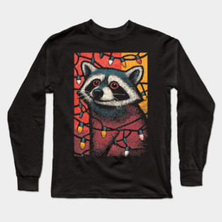 Christmas Trash Panda | Funny Raccoon in Lights Long Sleeve T-Shirt
