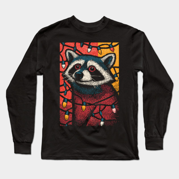Christmas Trash Panda | Funny Raccoon in Lights Long Sleeve T-Shirt by TuncGK