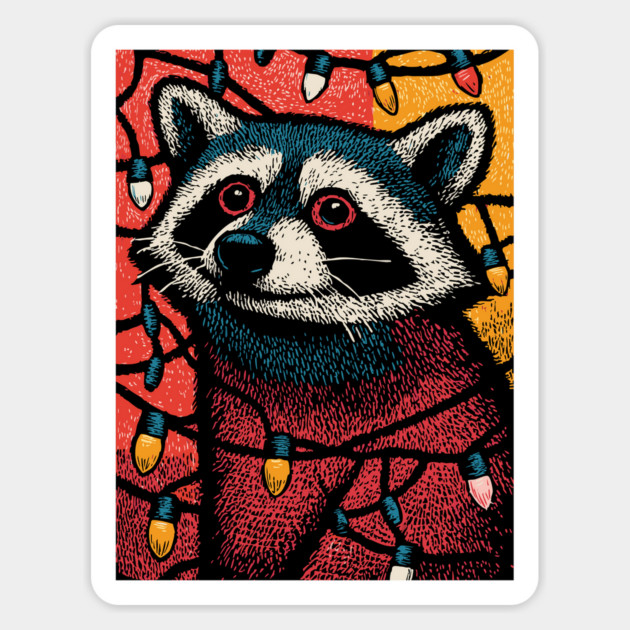 Christmas Trash Panda | Funny Raccoon in Lights Magnet by TuncGK