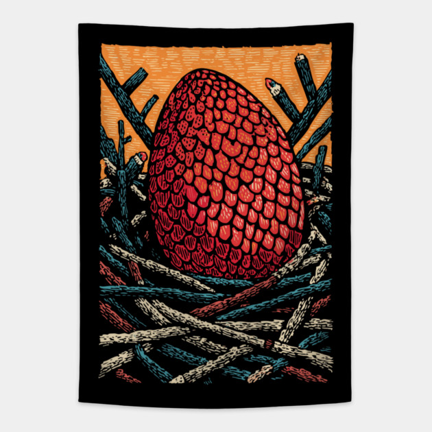 The Dragon's Egg | A Nest of Fantasy Fire Tapestry by TuncGK