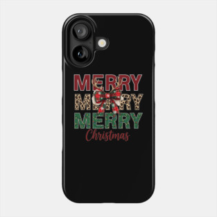 Merry Merry Merry Christmas Antler Bow Leopard Vibe Phone Case