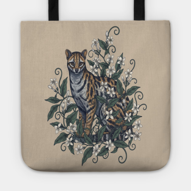 Civet Cat with Jasmine Vine Blooms Tote by BirdsnStuff