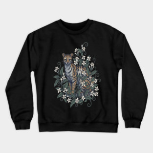 Civet Cat with Jasmine Vine Blooms Crewneck Sweatshirt