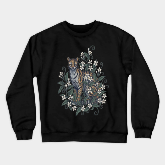 Civet Cat with Jasmine Vine Blooms Crewneck Sweatshirt by BirdsnStuff