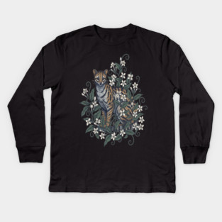 Civet Cat with Jasmine Vine Blooms Kids Long Sleeve T-Shirt