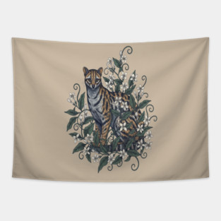 Civet Cat with Jasmine Vine Blooms Tapestry