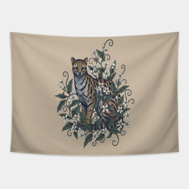 Civet Cat with Jasmine Vine Blooms Tapestry by BirdsnStuff