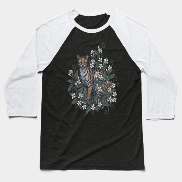 Civet Cat with Jasmine Vine Blooms Baseball T-Shirt by BirdsnStuff