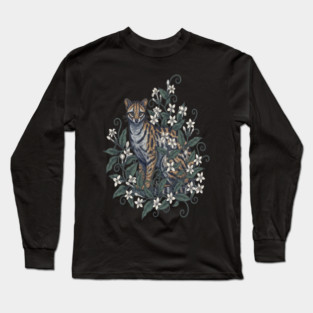 Civet Cat with Jasmine Vine Blooms Long Sleeve T-Shirt