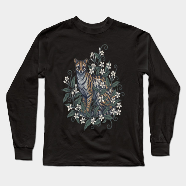Civet Cat with Jasmine Vine Blooms Long Sleeve T-Shirt by BirdsnStuff