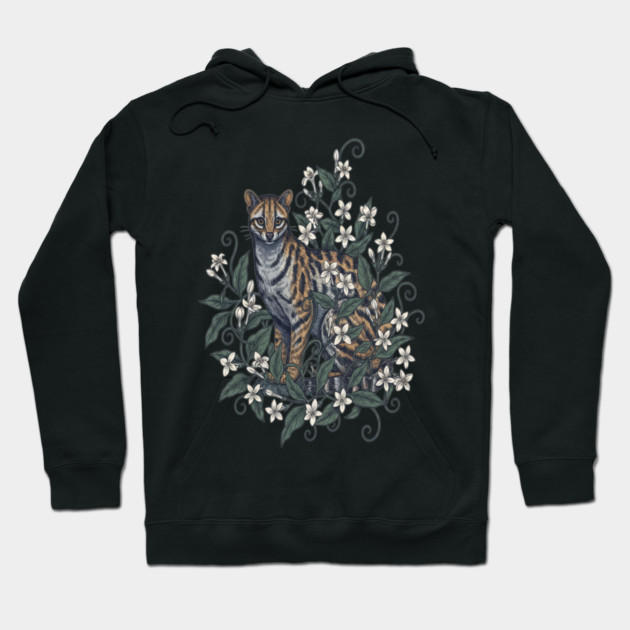 Civet Cat with Jasmine Vine Blooms Hoodie by BirdsnStuff