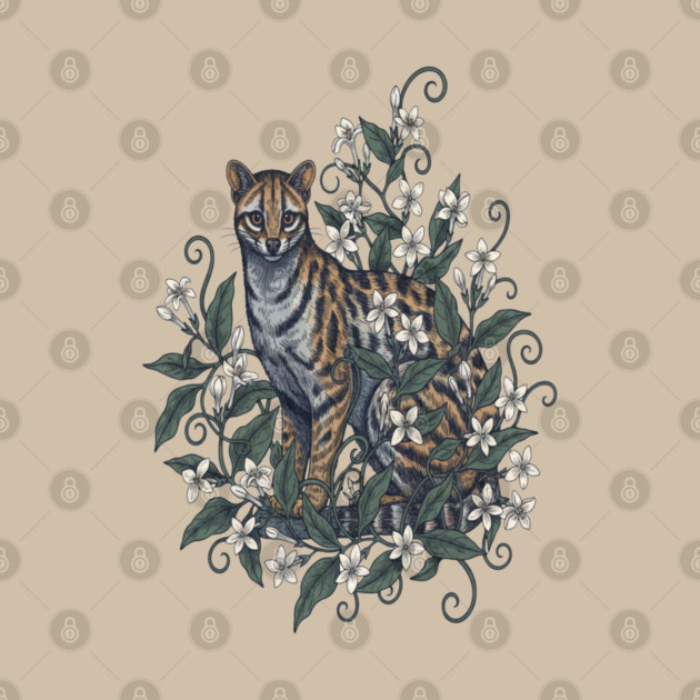 Civet Cat with Jasmine Vine Blooms by BirdsnStuff