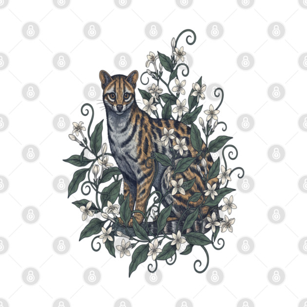 Civet Cat with Jasmine Vine Blooms by BirdsnStuff