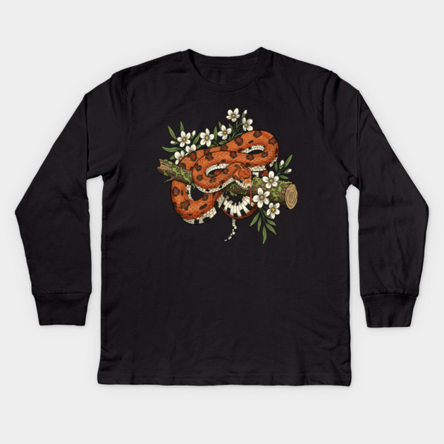 Corn Snake with Forest Wildflowers Kids Long Sleeve T-Shirt by BirdsnStuff