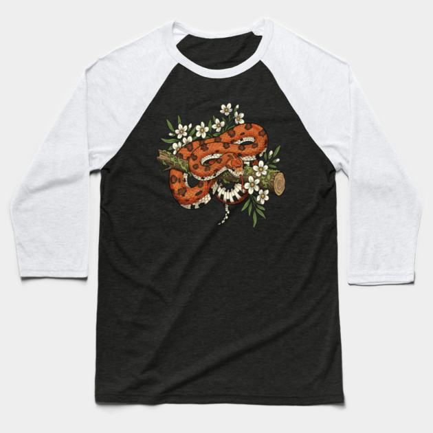 Corn Snake with Forest Wildflowers Baseball T-Shirt by BirdsnStuff