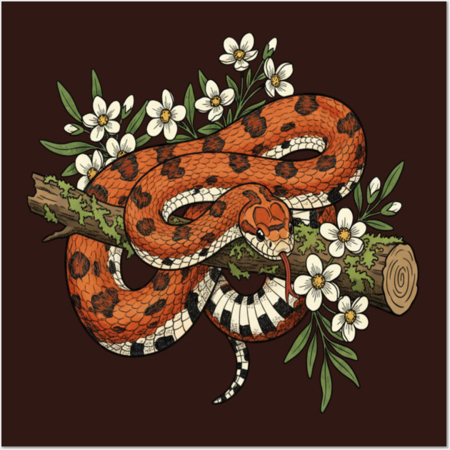 Corn Snake with Forest Wildflowers Wall Art by BirdsnStuff
