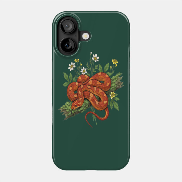 Orange Corn Snake with Forest Flowers Phone Case by BirdsnStuff