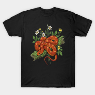 Orange Corn Snake with Forest Flowers T-Shirt