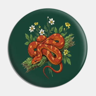 Orange Corn Snake with Forest Flowers Pin