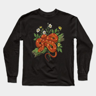 Orange Corn Snake with Forest Flowers Long Sleeve T-Shirt