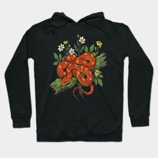 Orange Corn Snake with Forest Flowers Hoodie