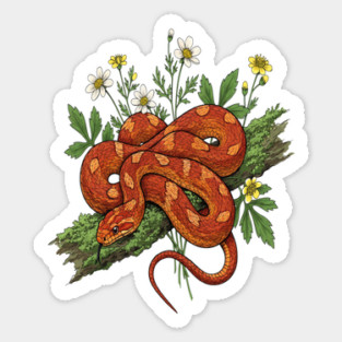 Orange Corn Snake with Forest Flowers Magnet