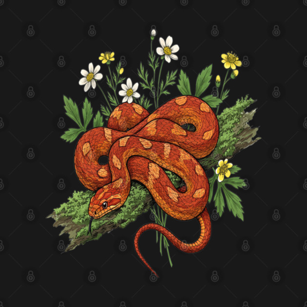 Orange Corn Snake with Forest Flowers by BirdsnStuff