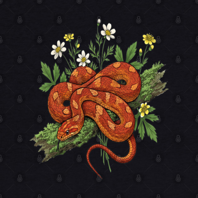 Orange Corn Snake with Forest Flowers by BirdsnStuff