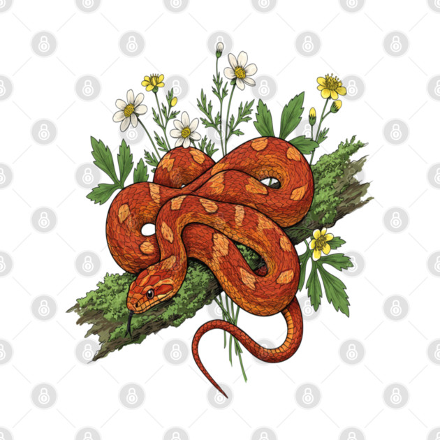 Orange Corn Snake with Forest Flowers by BirdsnStuff