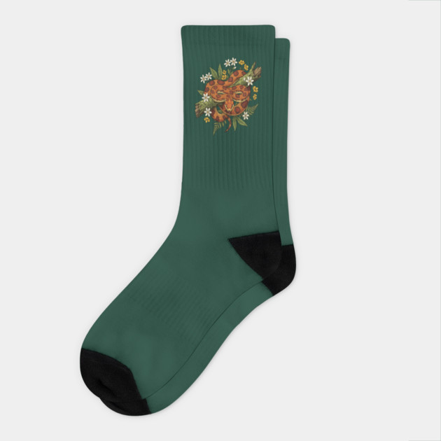 Corn Snake with Fern Woodland Flowers Socks by BirdsnStuff