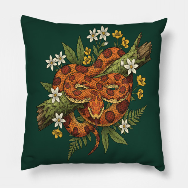 Corn Snake with Fern Woodland Flowers Pillow by BirdsnStuff