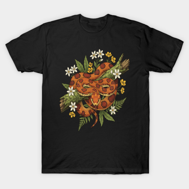 Corn Snake with Fern Woodland Flowers T-Shirt by BirdsnStuff