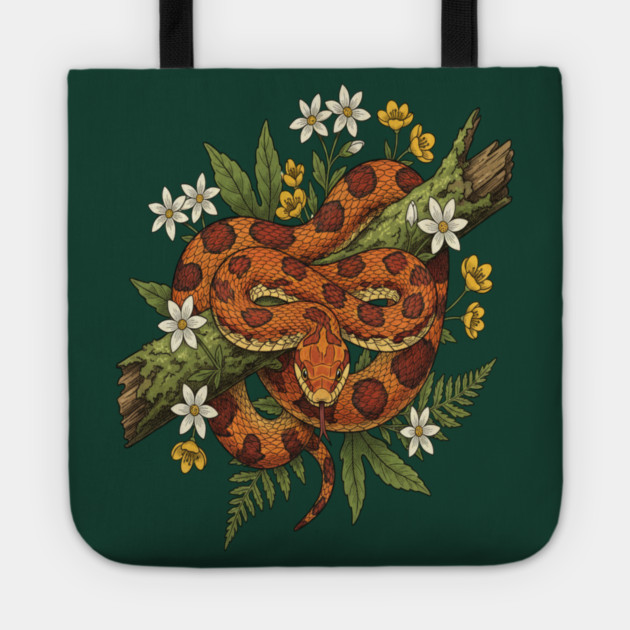 Corn Snake with Fern Woodland Flowers Tote by BirdsnStuff